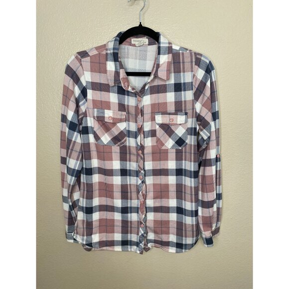 Passport Womens Pink Black Button-Up Shirt 16 long sleeve collared polyester - Picture 2 of 6